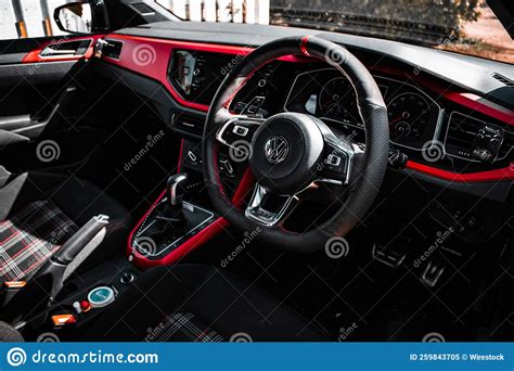 High-angle View of the Interior of a Red Volkswagen Polo Car Editorial ...