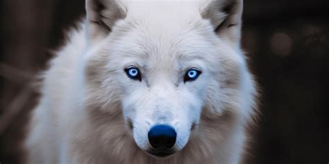 Premium AI Image White Wolf With Blue Eyes And A Black Nose