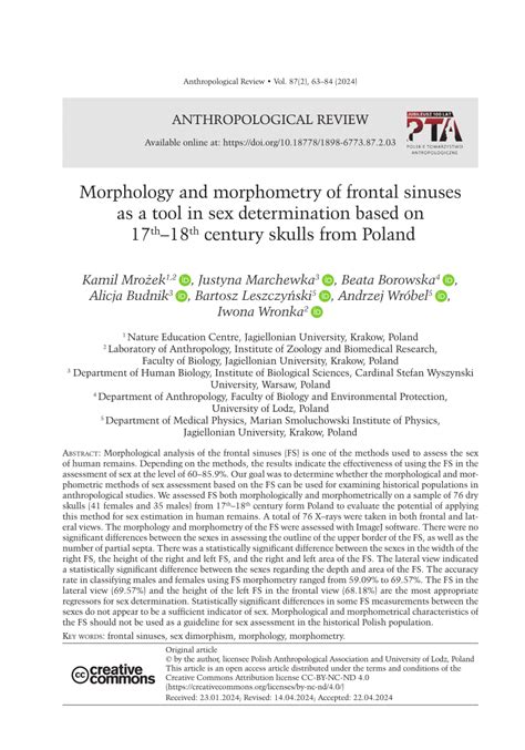 Pdf Morphology And Morphometry Of Frontal Sinuses As A Tool In Sex