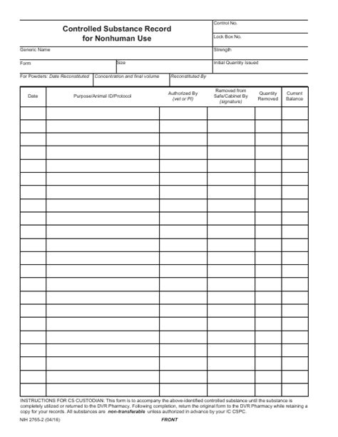 Blank Controlled Substance Record Form