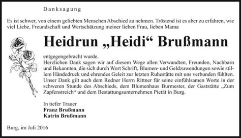 Traueranzeigen von Heidrun Heidi Brußmann abschied nehmen de