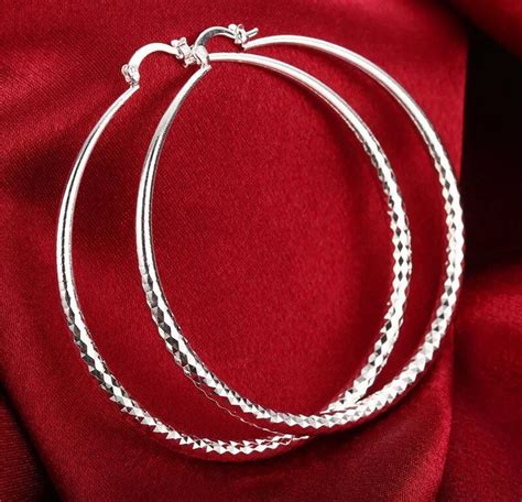 925 Sterling Silver Hoop Earrings 7 5cm Oversized Prismatic Etsy