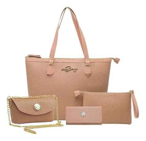 Kit Bolsa Sacola Tote Carteira De Luxo Baratas Atacado Cor Nude