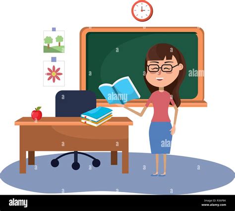 elementary school teacher in the classroom with glasses holding book ...