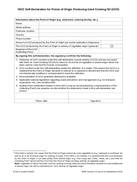 Fillable Online Iscc Self Declaration For Points Of Origin Producing