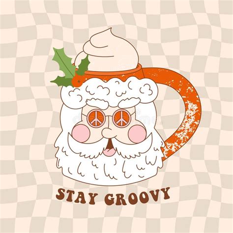 Christmas Retro Greeting Card With Cup In The Shape Of Santa Claus Groovy Hot Chocolate Cup
