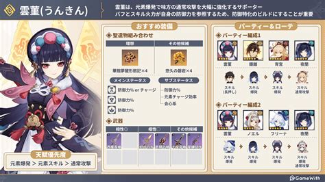 【原神】雲菫うんきんの評価とおすすめ聖遺物・武器 ゲームウィズ