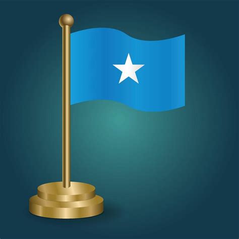 Somalia National Flag On Golden Pole On Gradation Isolated Dark