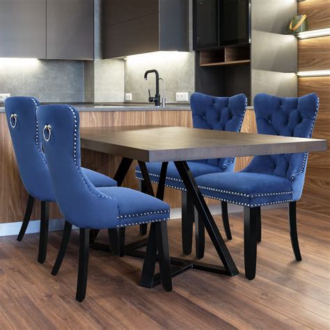 Fangflower Velvet Upholstered Kitchen Dining Room Dining Chairs Set