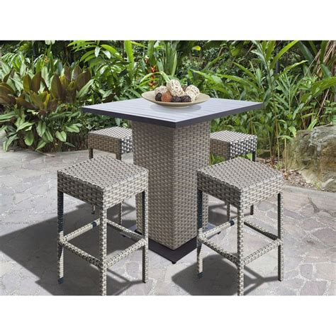 TK Classics Oasis Wicker 5 Piece Outdoor Pub Table Set