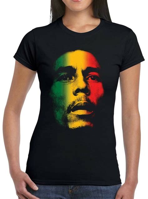 Bob Marley Reggae Flag Ladies Black T Shirt Multi Coloured Etsy