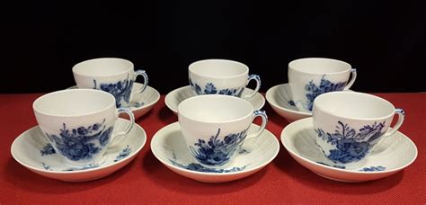 Blå Blomster sex kaffekoppar med fat 417102574 ᐈ AntiqusAB på Tradera