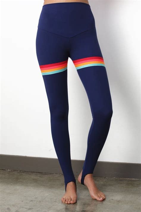 rainbow leggings, navy leggings, hot yoga leggings, rainbow stripe ...