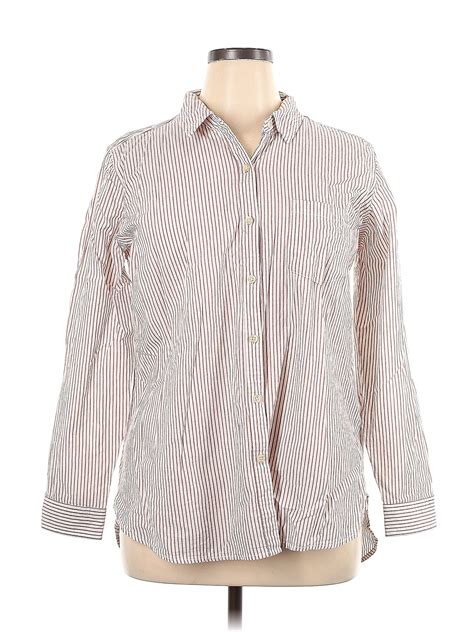 Sonoma Goods For Life 100 Cotton Stripes Ivory Long Sleeve Button Down