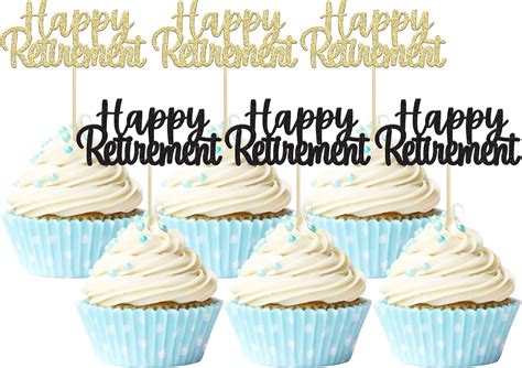 Gyufise Pack Happy Retirement Cupcake Toppers Multicolor Glitter