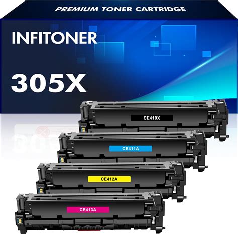 4-Pack Toner Cartridge 305X CE410X Compatible for HP 305A CE410A CE411A ...
