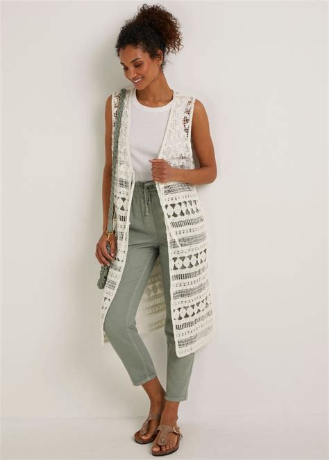 White Crochet Lace Waistcoat Kimono Matalan