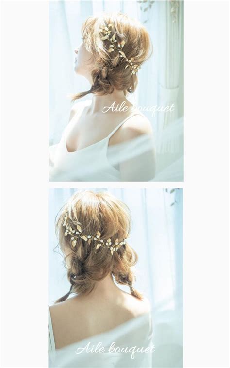 【楽天市場】ヘッドドレス ゴールド リーフ ヘッドピース 小枝アクセサリー ウェディング ブライダル 結婚式 カチューシャ リボン ウエディング：aile Bouquet