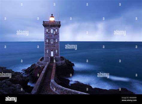 France, Finistere, Le Conquet, Pointe Kermorvan, Lighthouse Lighting ...