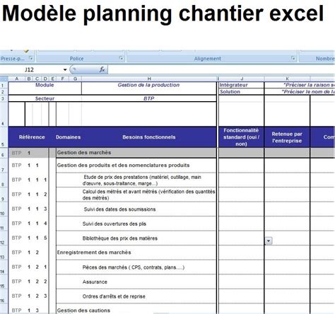 Modele Planning Previsionnel Travaux