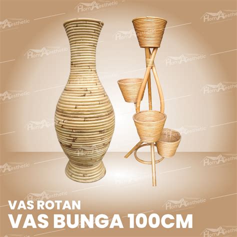 Jual Best Seller Vas Pot Guci Tempat Bunga Dari Rotan Tinggi Cm