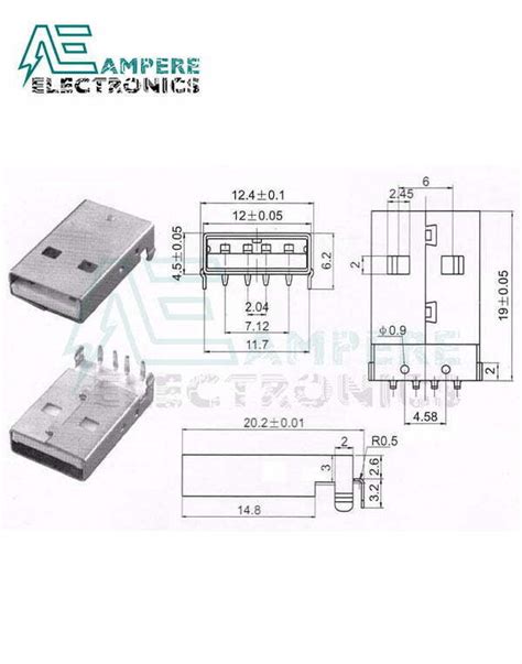 Male USB Connector Type (A) DIP | Ampere Electronics