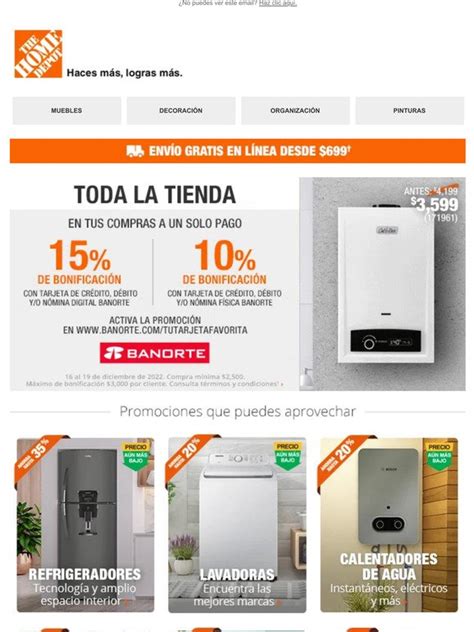 Home Depot Hasta 15 de bonificación Aprovecha y paga con tus