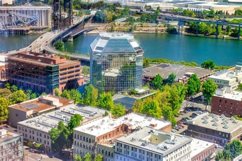 PORTLAND, or - AUGUST 18, 2017: Aerial View of City Buildings on a ...