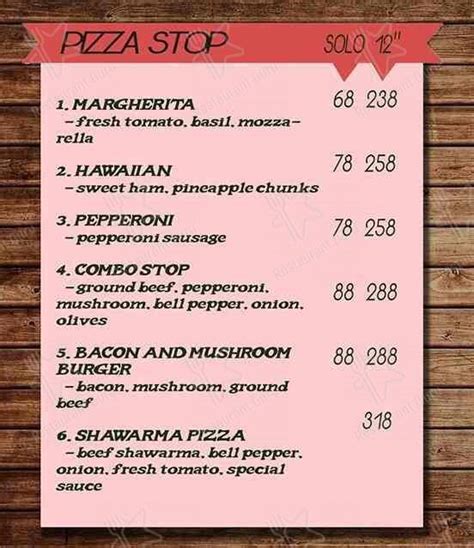 Menu At Pizza Stop Pizzeria Quezon City 71 Congressional Avenue