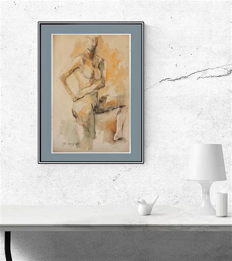 Hand Painted Nude Drawing Standing Nude Woman Sensual Nude Study