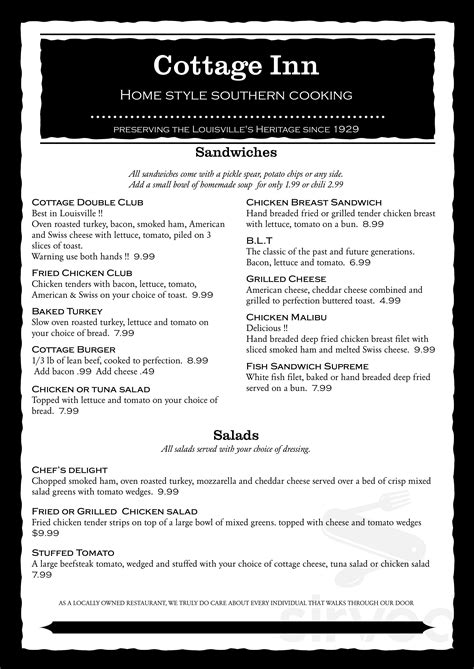 Cottage Inn menu in Louisville, Kentucky, USA