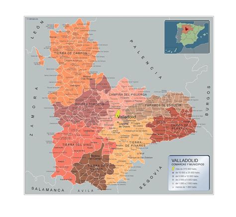 Municipalities Valladolid wall map from Spain | Laminated wall maps of ...