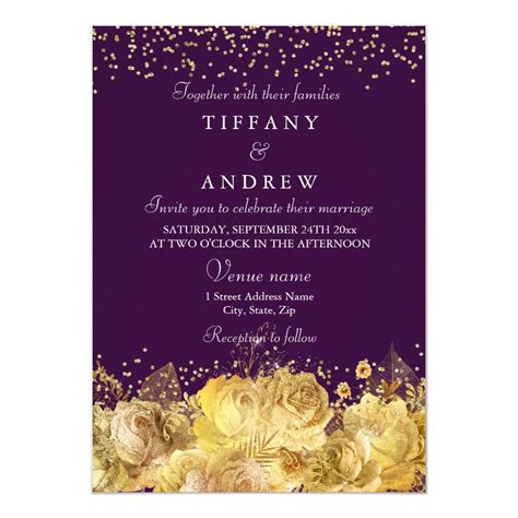 Purple And Gold Floral Elegant Wedding Invite Wedding Invitations Floral Wedding Invitations