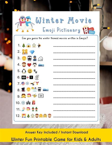 Winter Movie Emoji Game Holiday Party Game Winter Activity Etsy