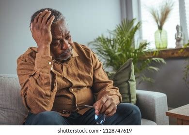 Frustrated Unhealthy Senior Mature Man Touching Stock Photo 2128747619