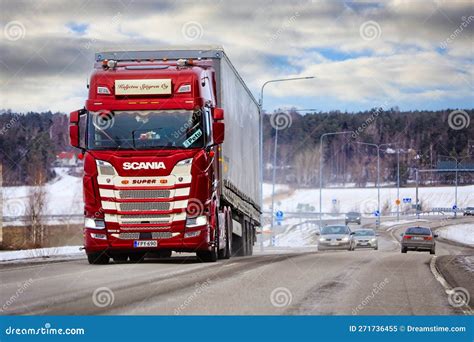 Customized Super Scania Truck Transport On Winter Road Editorial Photo