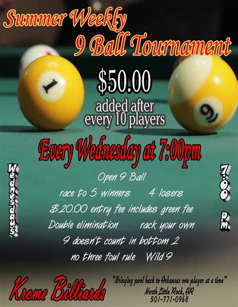 Weekly Tournaments at Krome Billiards