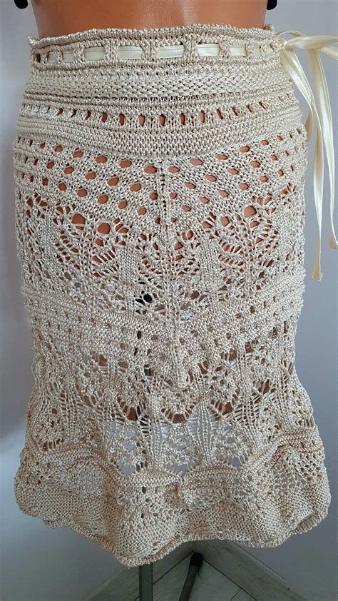 Beige Knitted Crochet Hollow Out Skirt Summer Women Beach Etsy