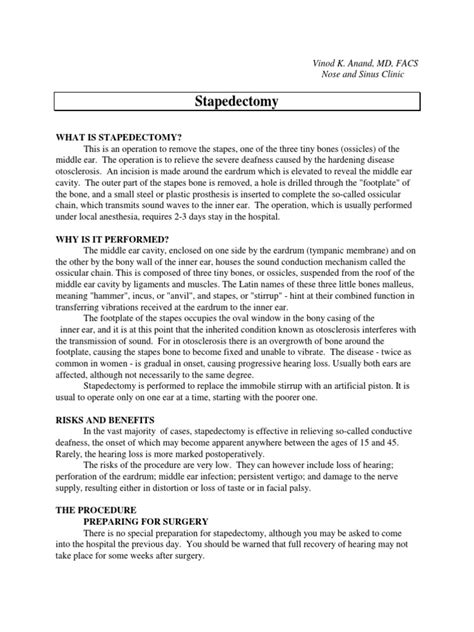 Stapedectomy PT-INFO | PDF | Ear | Human Head And Neck