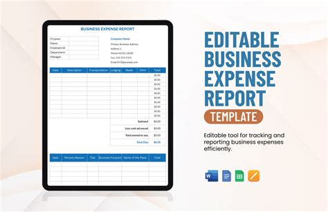 Editable Business Expense Report Template In Word Apple Pages Google