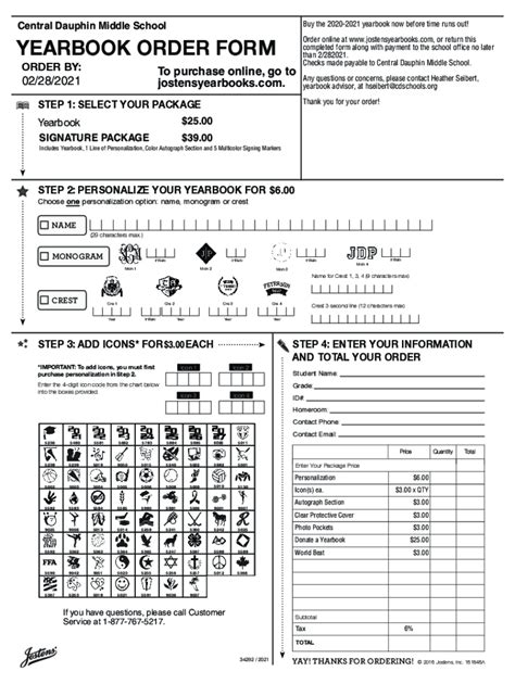 Fillable Online Pdffiller Yearbook Order Formfillable
