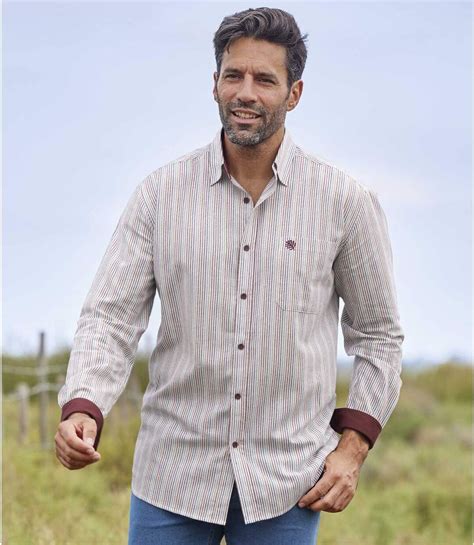 Chemise en coton rayée homme - écru | Atlas For Men