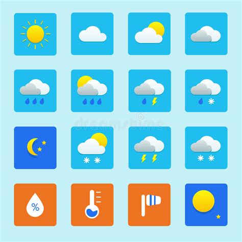 Icon Set Of Weather Icons With Snow Rain Sun And Clouds Stock