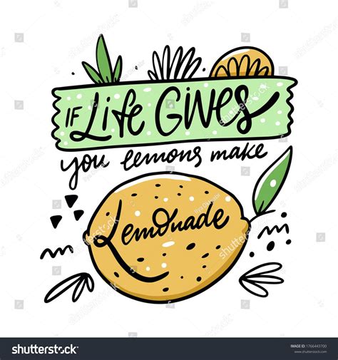 Life Gives You Lemons Make Lemonade Lettering Phrase Colorful Vector