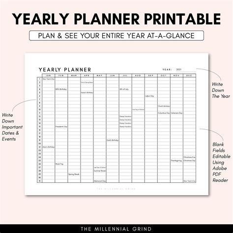 Yearly Planner Printable Yearly Planner PDF Template Yearly Planner ...