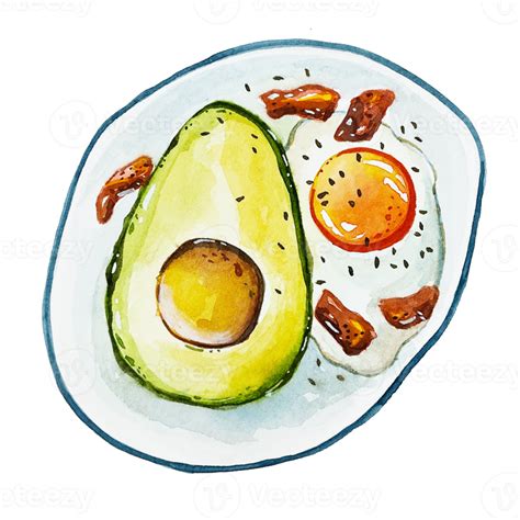 Watercolor Japanese food avocado poached egg 13149648 PNG