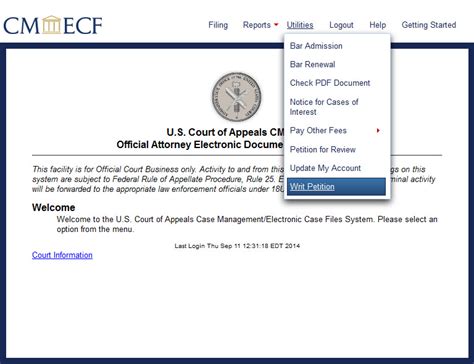 How To File A Writ Petition In CM ECF And Pay The Associated Fee In Pay Gov