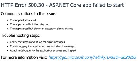 Azure App Service — Troubleshooting Error 500 30 — Asp Net Core