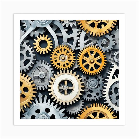 Mechanical Gears Background Art Print by Pat4U - Fy