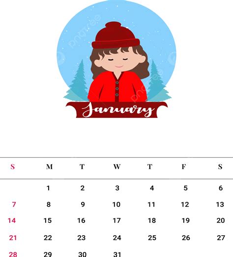 January Monthly Cute Calendar 2024 Winter Vibes Vector 2024 Monthly